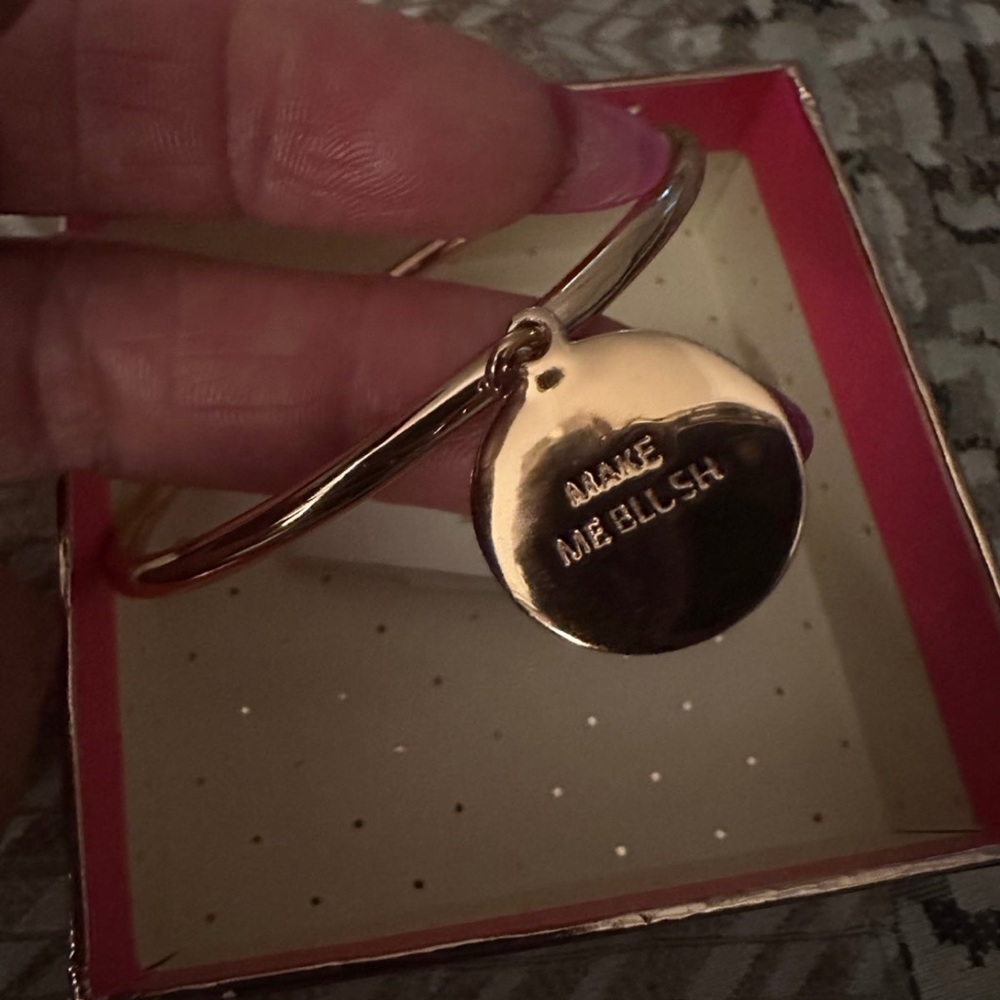 New with tags Kate Spade Rose Gold Bangle Bracelet with “Make Me Blush” charm - Picture 6 of 6